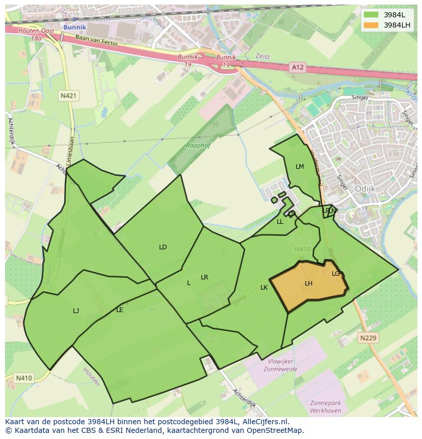 Afbeelding van het postcodegebied 3984 LH op de kaart.