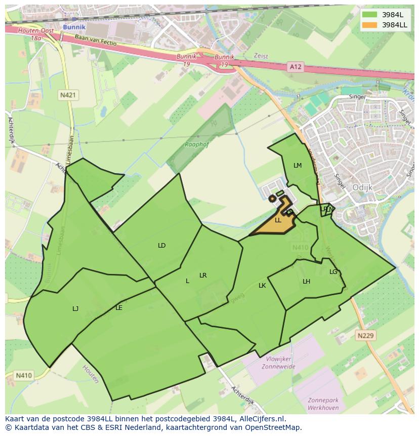 Afbeelding van het postcodegebied 3984 LL op de kaart.