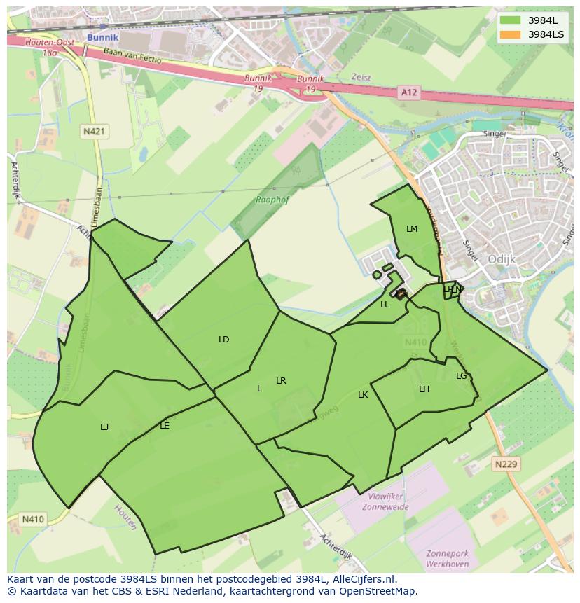 Afbeelding van het postcodegebied 3984 LS op de kaart.