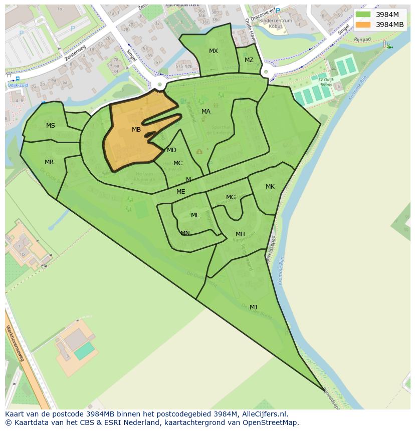 Afbeelding van het postcodegebied 3984 MB op de kaart.