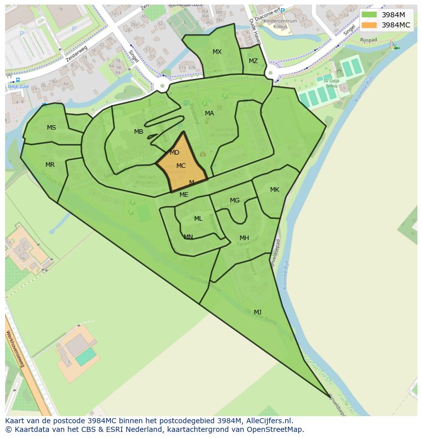 Afbeelding van het postcodegebied 3984 MC op de kaart.