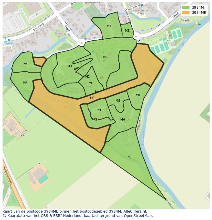 Afbeelding van het postcodegebied 3984 ME op de kaart.