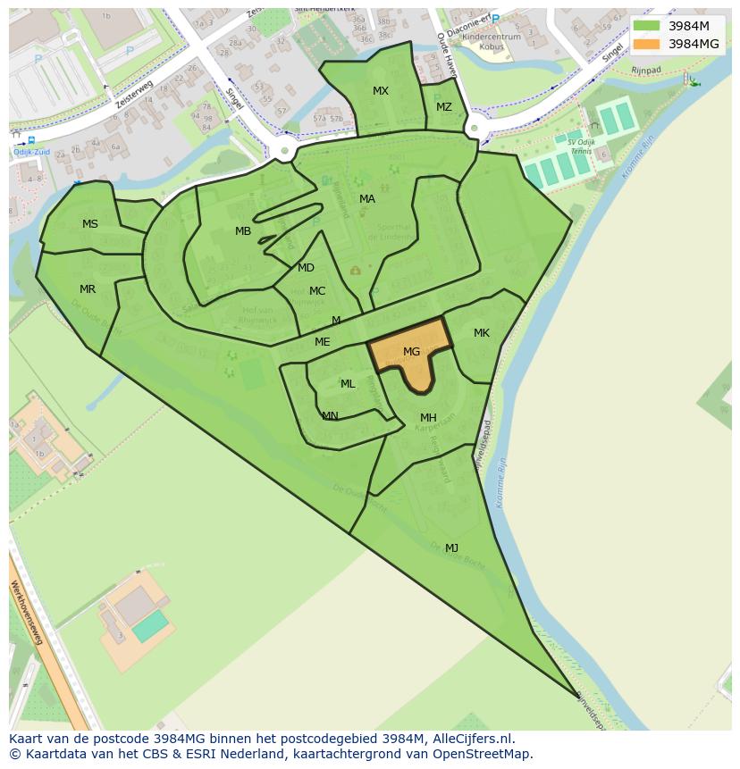 Afbeelding van het postcodegebied 3984 MG op de kaart.