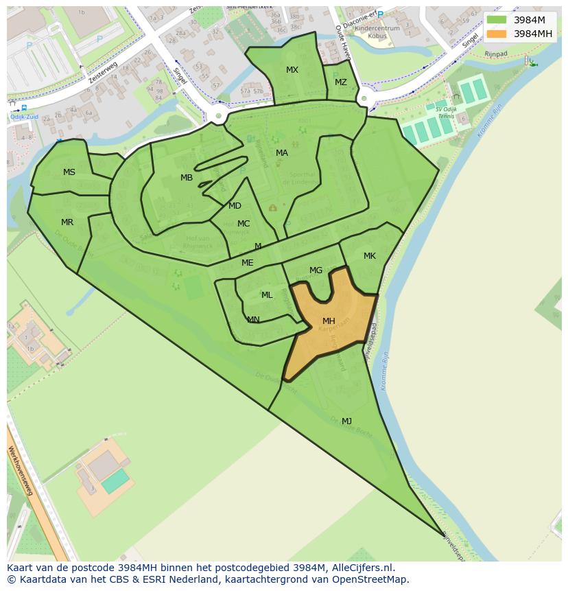 Afbeelding van het postcodegebied 3984 MH op de kaart.