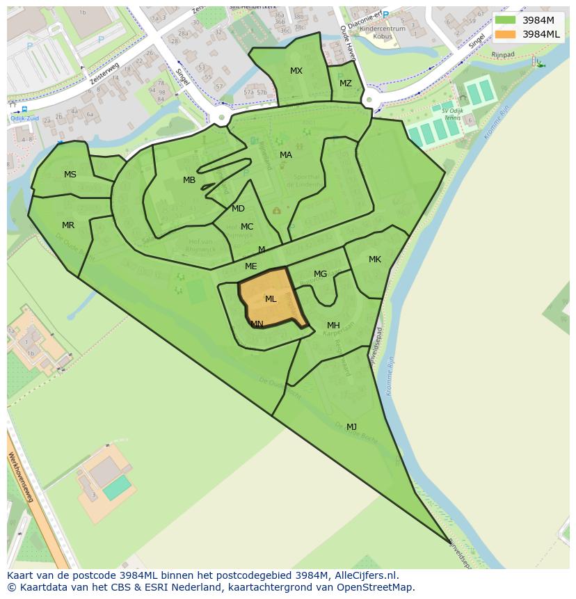 Afbeelding van het postcodegebied 3984 ML op de kaart.
