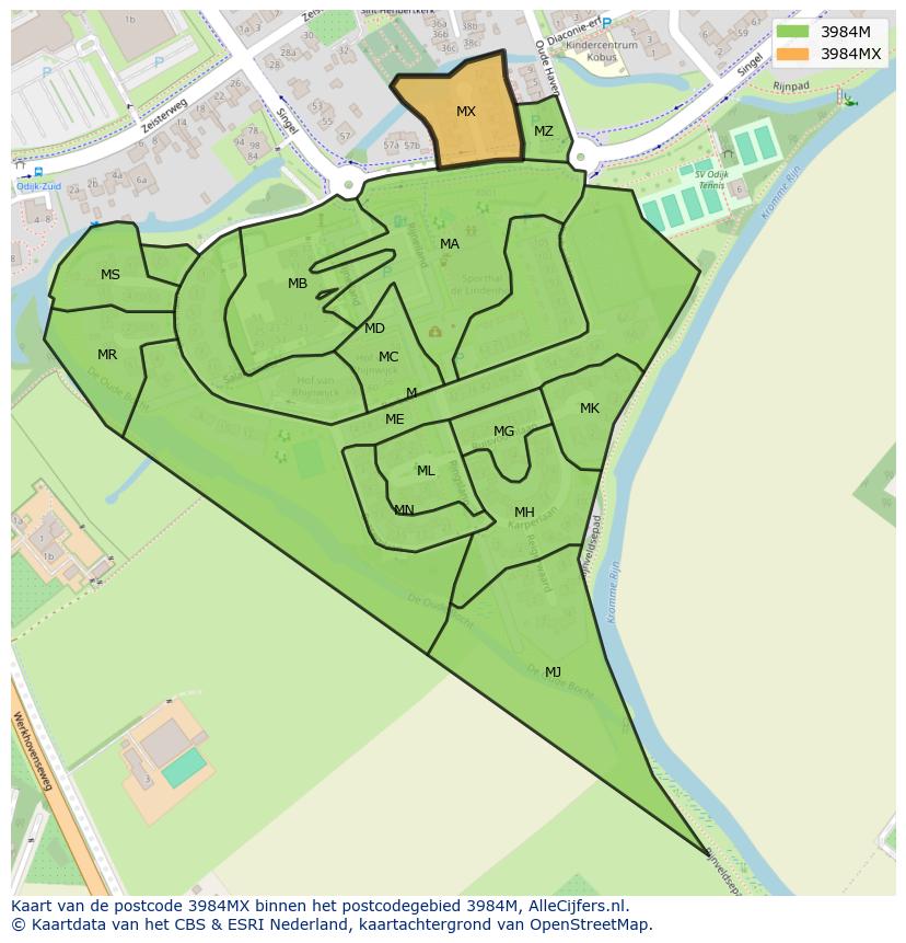 Afbeelding van het postcodegebied 3984 MX op de kaart.