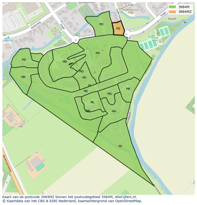 Afbeelding van het postcodegebied 3984 MZ op de kaart.