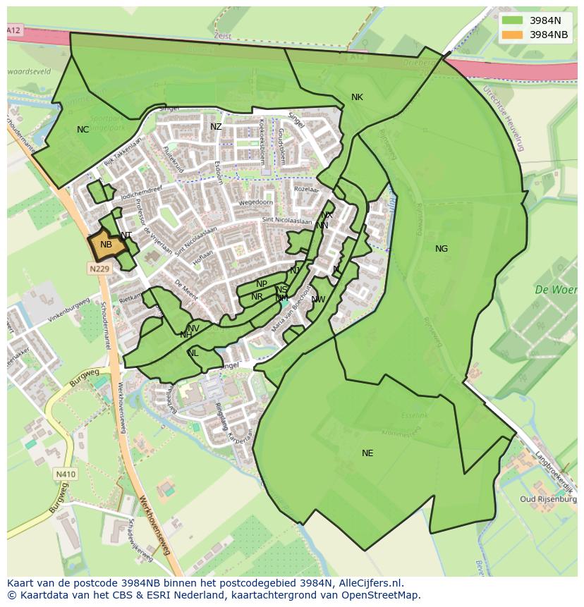 Afbeelding van het postcodegebied 3984 NB op de kaart.