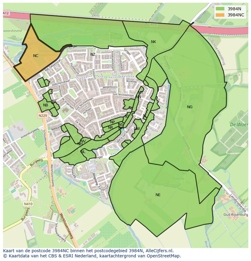 Afbeelding van het postcodegebied 3984 NC op de kaart.