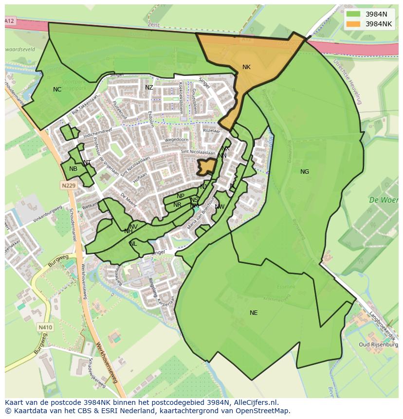Afbeelding van het postcodegebied 3984 NK op de kaart.