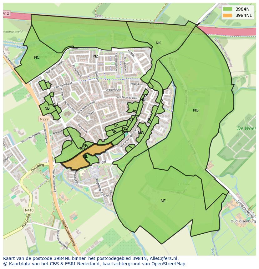 Afbeelding van het postcodegebied 3984 NL op de kaart.