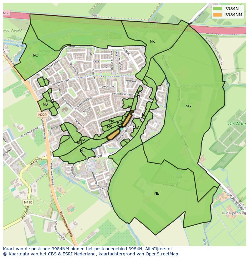 Afbeelding van het postcodegebied 3984 NM op de kaart.
