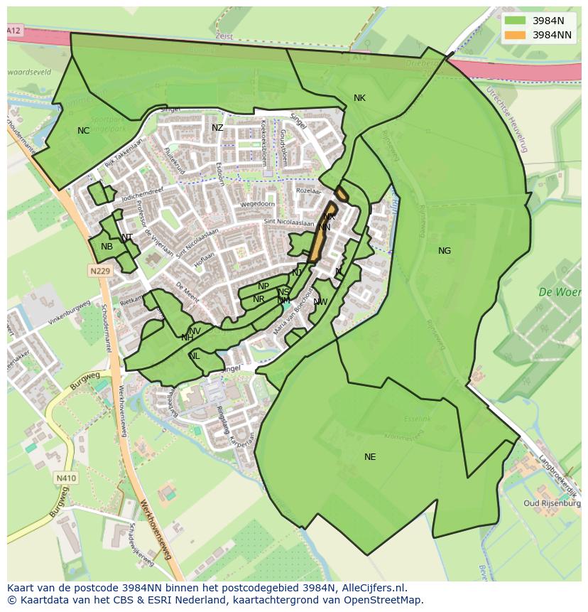 Afbeelding van het postcodegebied 3984 NN op de kaart.