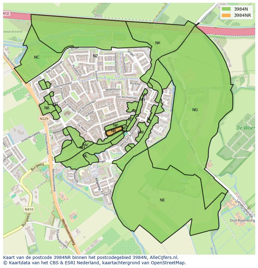 Afbeelding van het postcodegebied 3984 NR op de kaart.