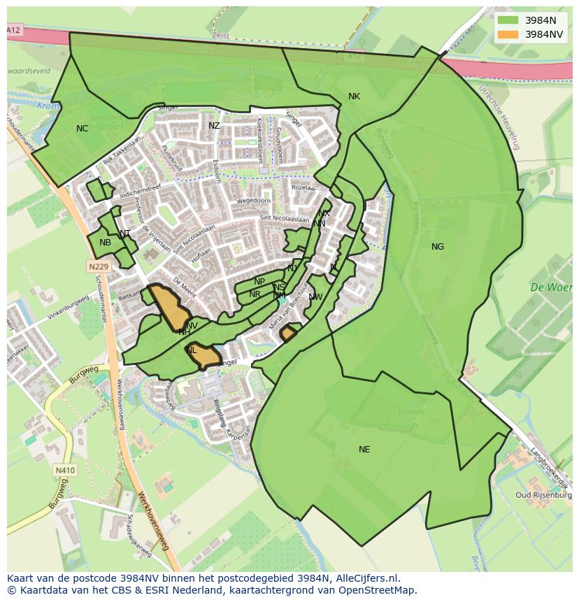 Afbeelding van het postcodegebied 3984 NV op de kaart.