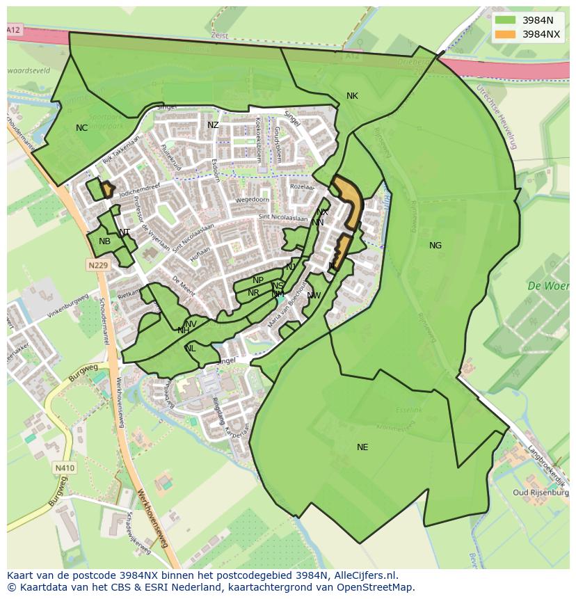 Afbeelding van het postcodegebied 3984 NX op de kaart.