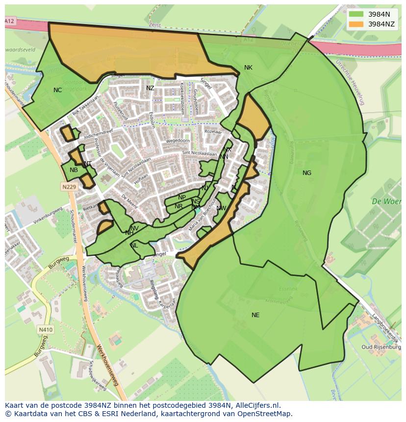 Afbeelding van het postcodegebied 3984 NZ op de kaart.