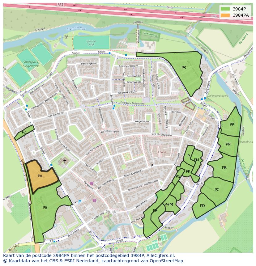 Afbeelding van het postcodegebied 3984 PA op de kaart.