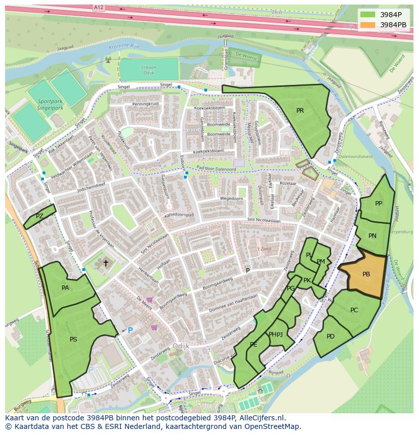 Afbeelding van het postcodegebied 3984 PB op de kaart.