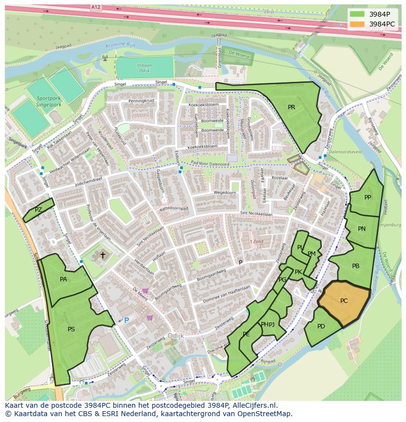 Afbeelding van het postcodegebied 3984 PC op de kaart.