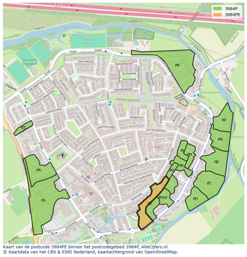 Afbeelding van het postcodegebied 3984 PE op de kaart.