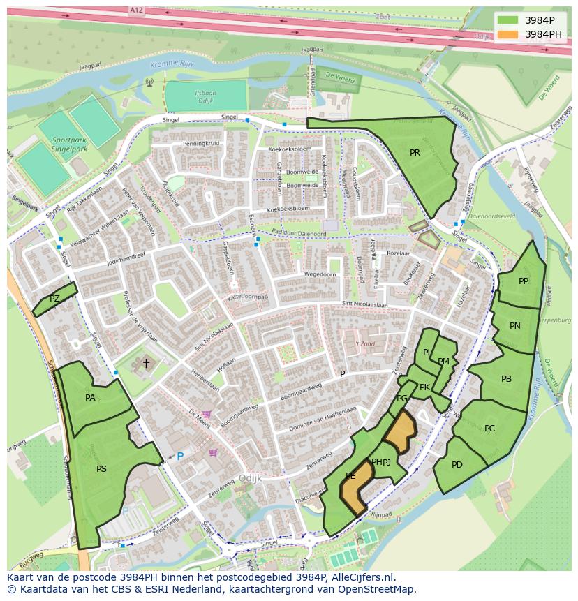 Afbeelding van het postcodegebied 3984 PH op de kaart.
