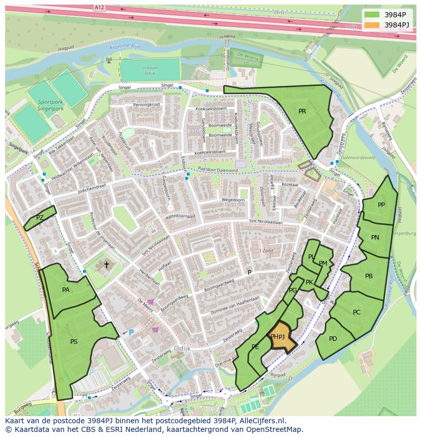Afbeelding van het postcodegebied 3984 PJ op de kaart.