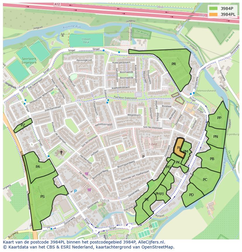 Afbeelding van het postcodegebied 3984 PL op de kaart.