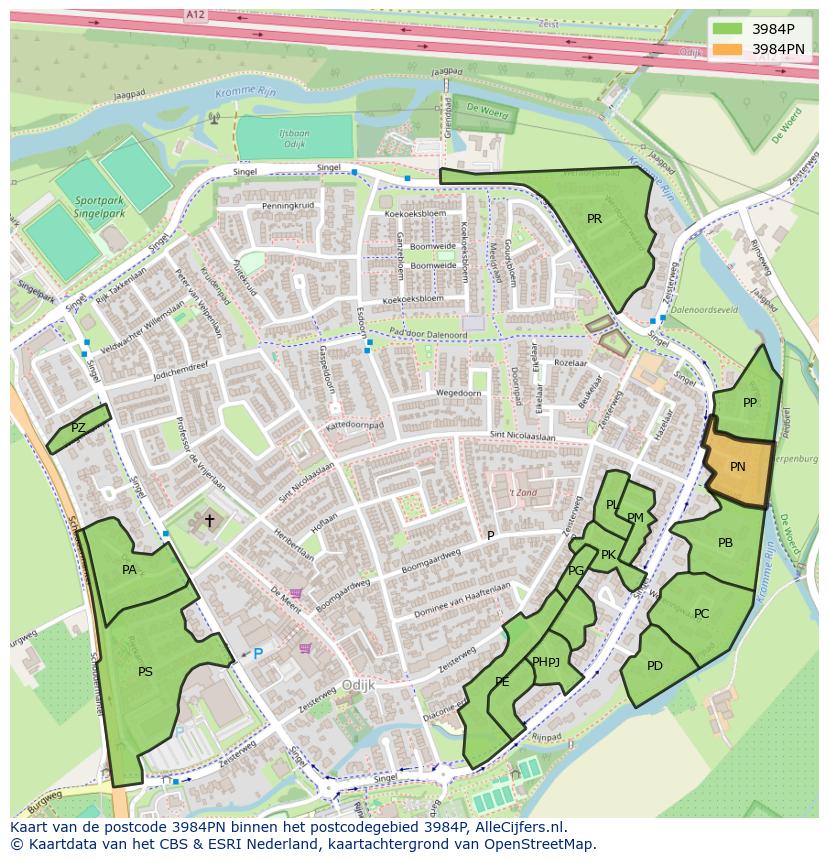 Afbeelding van het postcodegebied 3984 PN op de kaart.