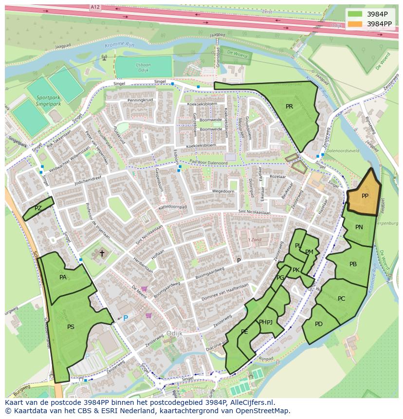 Afbeelding van het postcodegebied 3984 PP op de kaart.