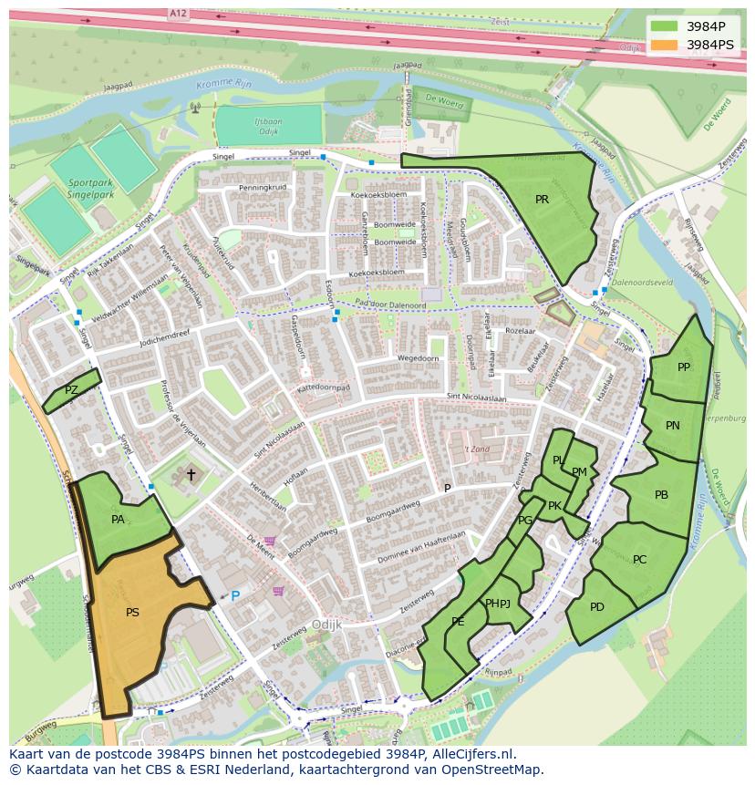 Afbeelding van het postcodegebied 3984 PS op de kaart.