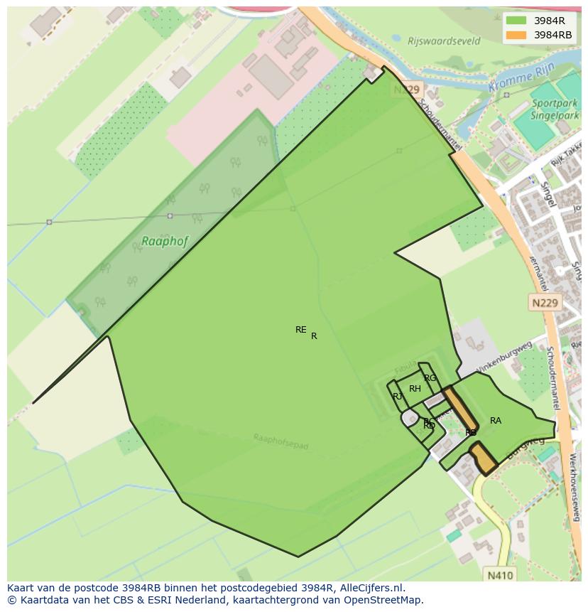 Afbeelding van het postcodegebied 3984 RB op de kaart.