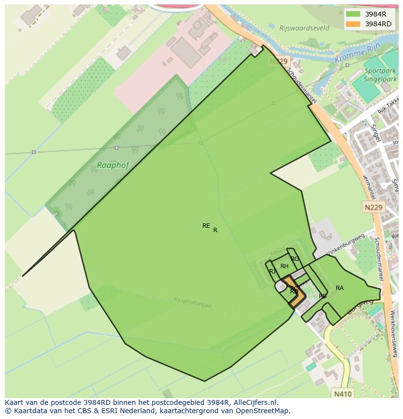 Afbeelding van het postcodegebied 3984 RD op de kaart.