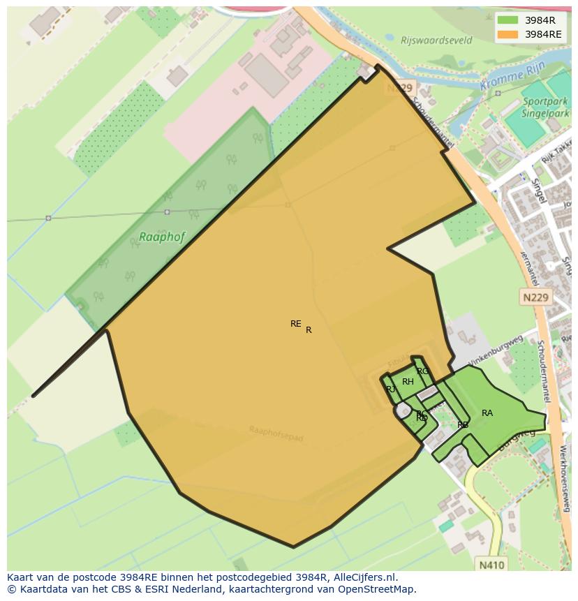 Afbeelding van het postcodegebied 3984 RE op de kaart.