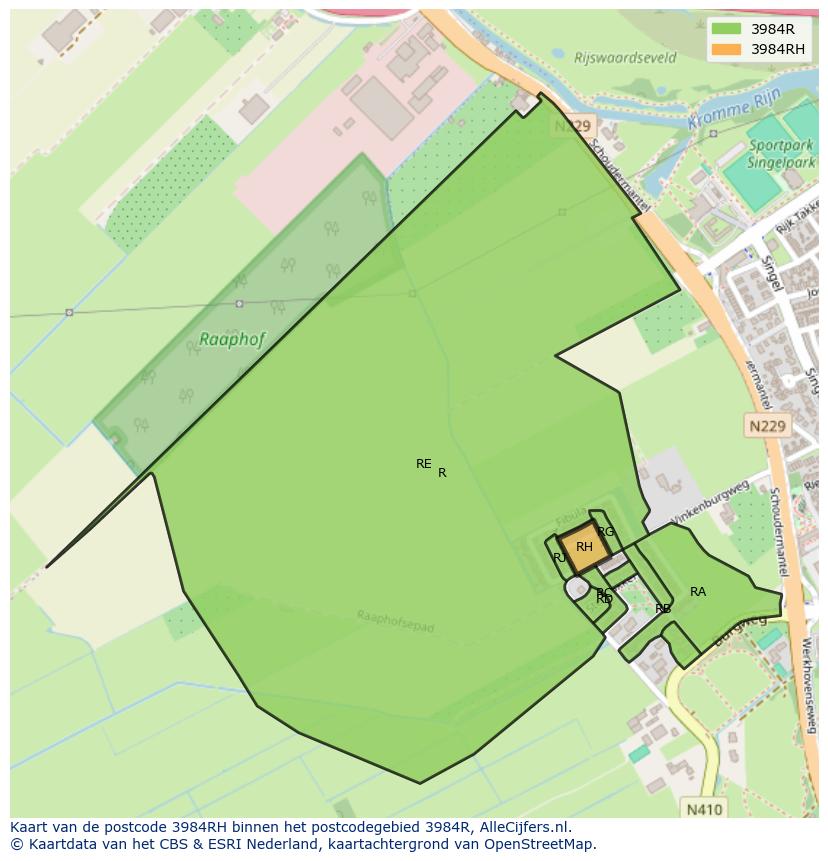 Afbeelding van het postcodegebied 3984 RH op de kaart.