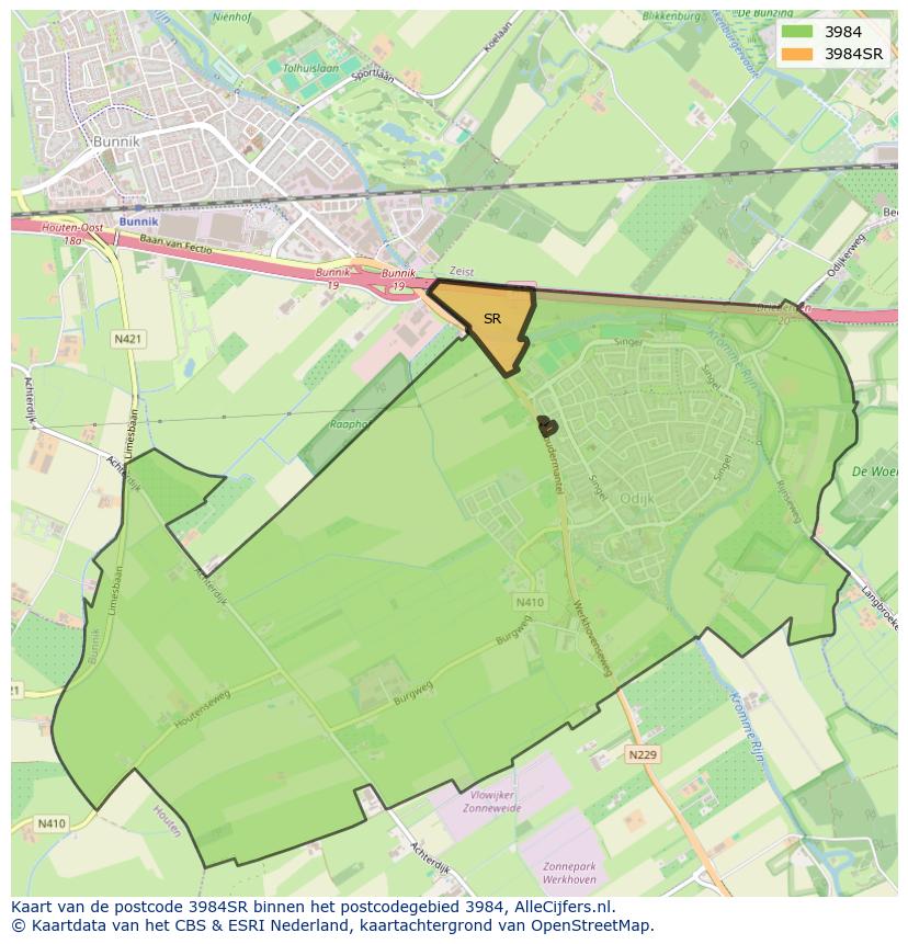 Afbeelding van het postcodegebied 3984 SR op de kaart.