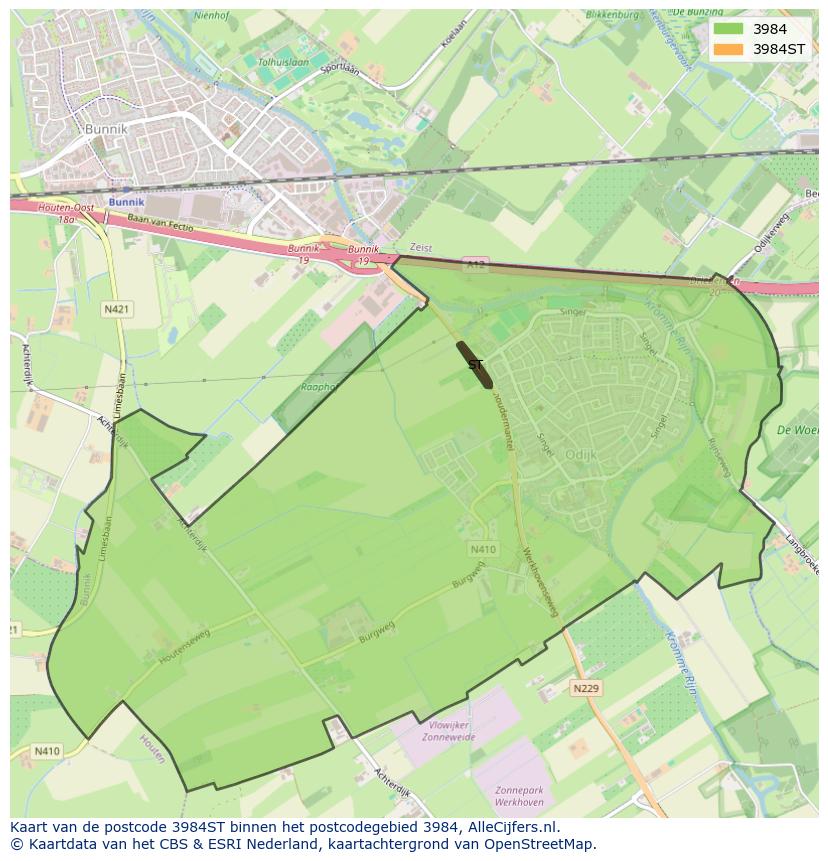 Afbeelding van het postcodegebied 3984 ST op de kaart.