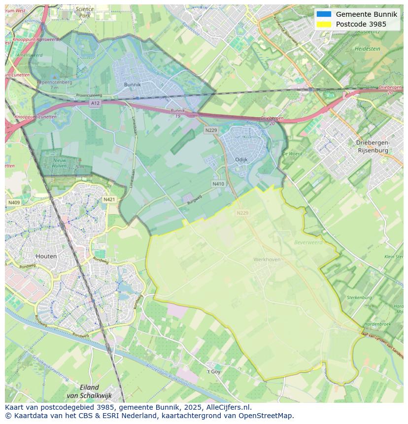 Afbeelding van het postcodegebied 3985 op de kaart.