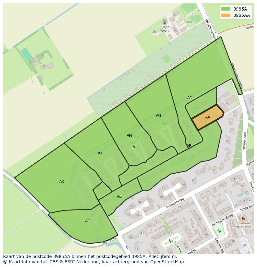 Afbeelding van het postcodegebied 3985 AA op de kaart.