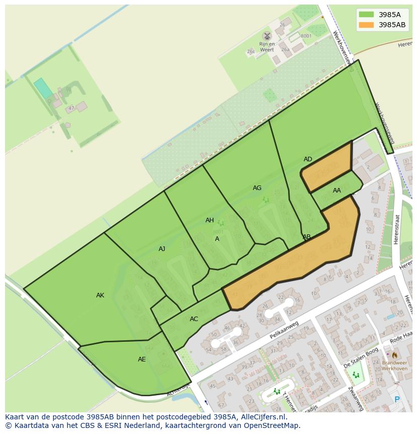 Afbeelding van het postcodegebied 3985 AB op de kaart.