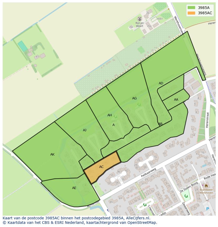 Afbeelding van het postcodegebied 3985 AC op de kaart.