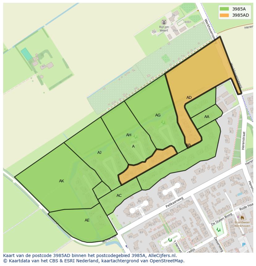 Afbeelding van het postcodegebied 3985 AD op de kaart.
