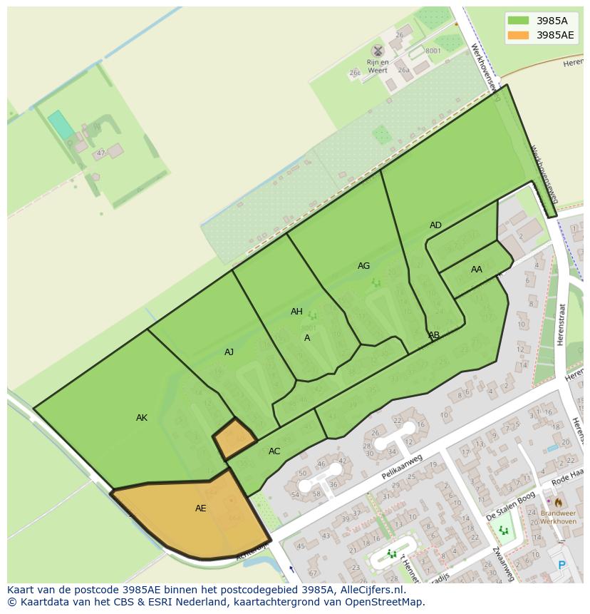 Afbeelding van het postcodegebied 3985 AE op de kaart.