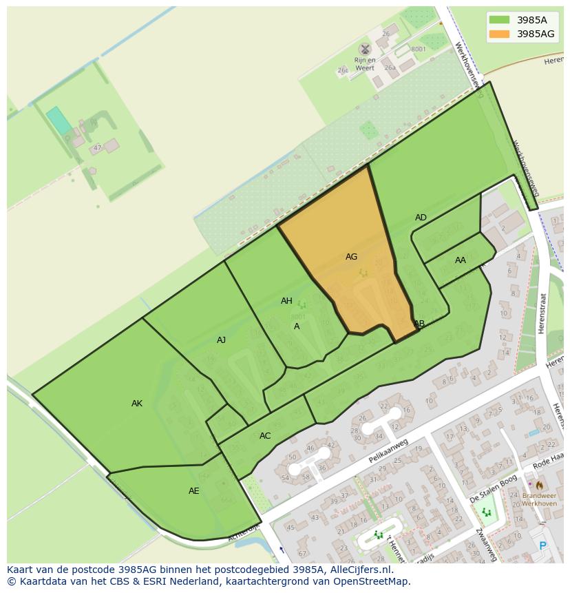 Afbeelding van het postcodegebied 3985 AG op de kaart.