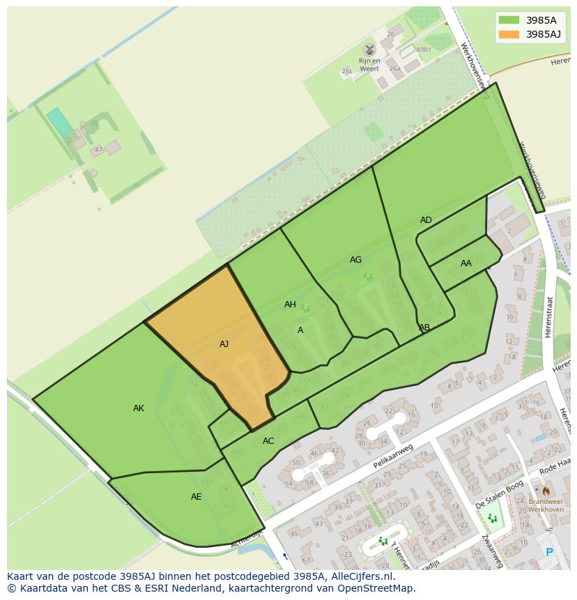 Afbeelding van het postcodegebied 3985 AJ op de kaart.