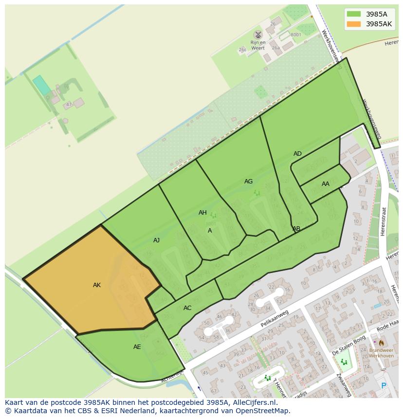 Afbeelding van het postcodegebied 3985 AK op de kaart.