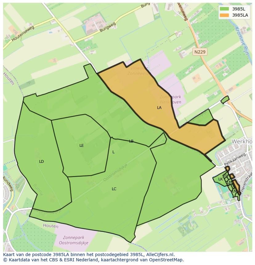 Afbeelding van het postcodegebied 3985 LA op de kaart.
