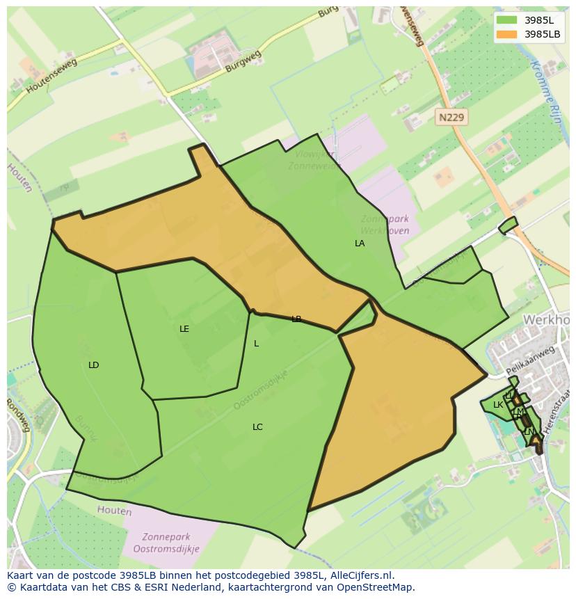 Afbeelding van het postcodegebied 3985 LB op de kaart.