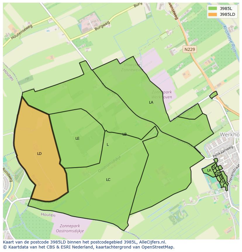Afbeelding van het postcodegebied 3985 LD op de kaart.