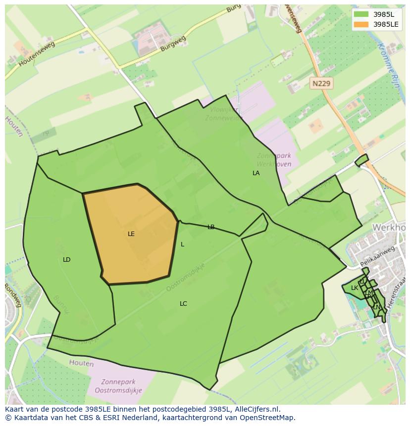 Afbeelding van het postcodegebied 3985 LE op de kaart.